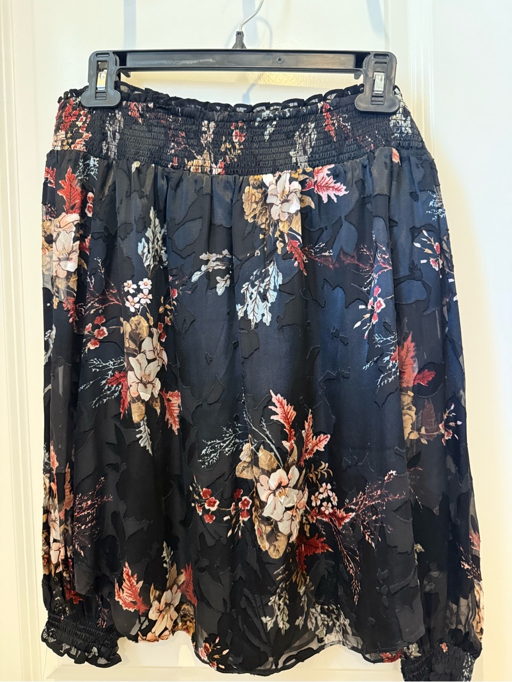 White House Black Market Black Sheer Floral Blouse